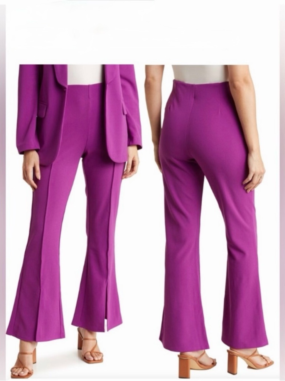Melloday Pants Magenta Split Hem Pintuck Flare  size L